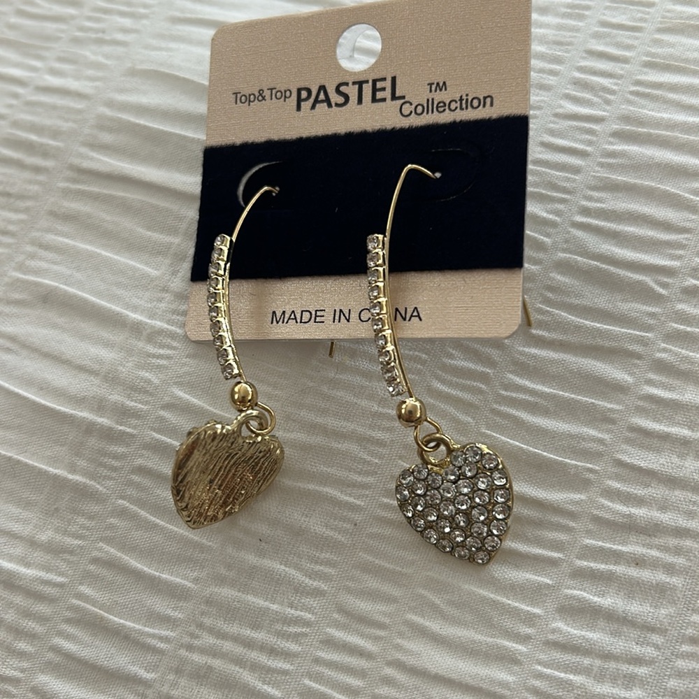 Gold and Silver Crystal Heart dangle drop Earrings - Picture 3 of 3